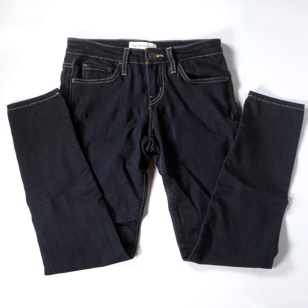 Flying Monkey Sz 25 Denim Stretch Dark Blue Jeans Skinny Distress Low-Rise